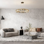 Luxury Rectangular Glass Chandelier with Brass Ceiling Fixture