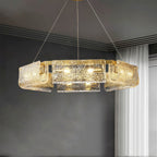 Luxury Rectangular Glass Chandelier with Brass Ceiling Fixture