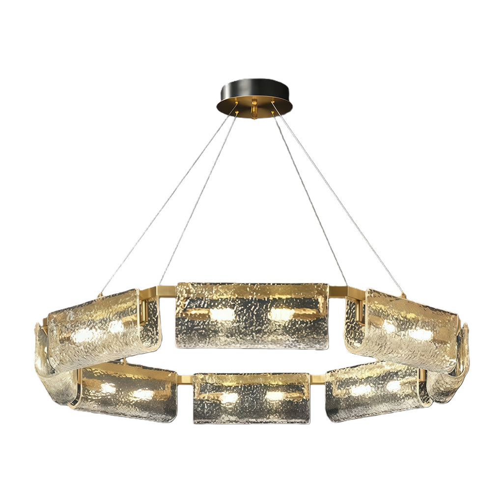 Luxury Rectangular Glass Chandelier with Brass Ceiling Fixture