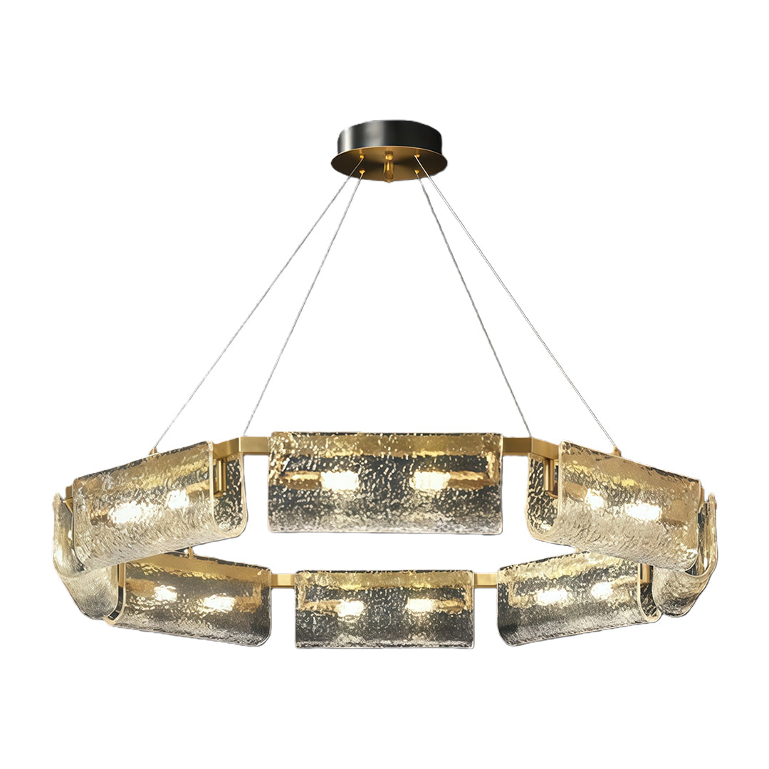 Luxury Rectangular Glass Chandelier with Brass Ceiling Fixture