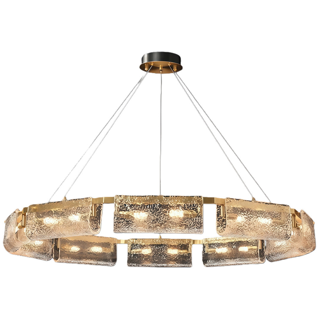 Luxury Rectangular Glass Chandelier with Brass Ceiling Fixture