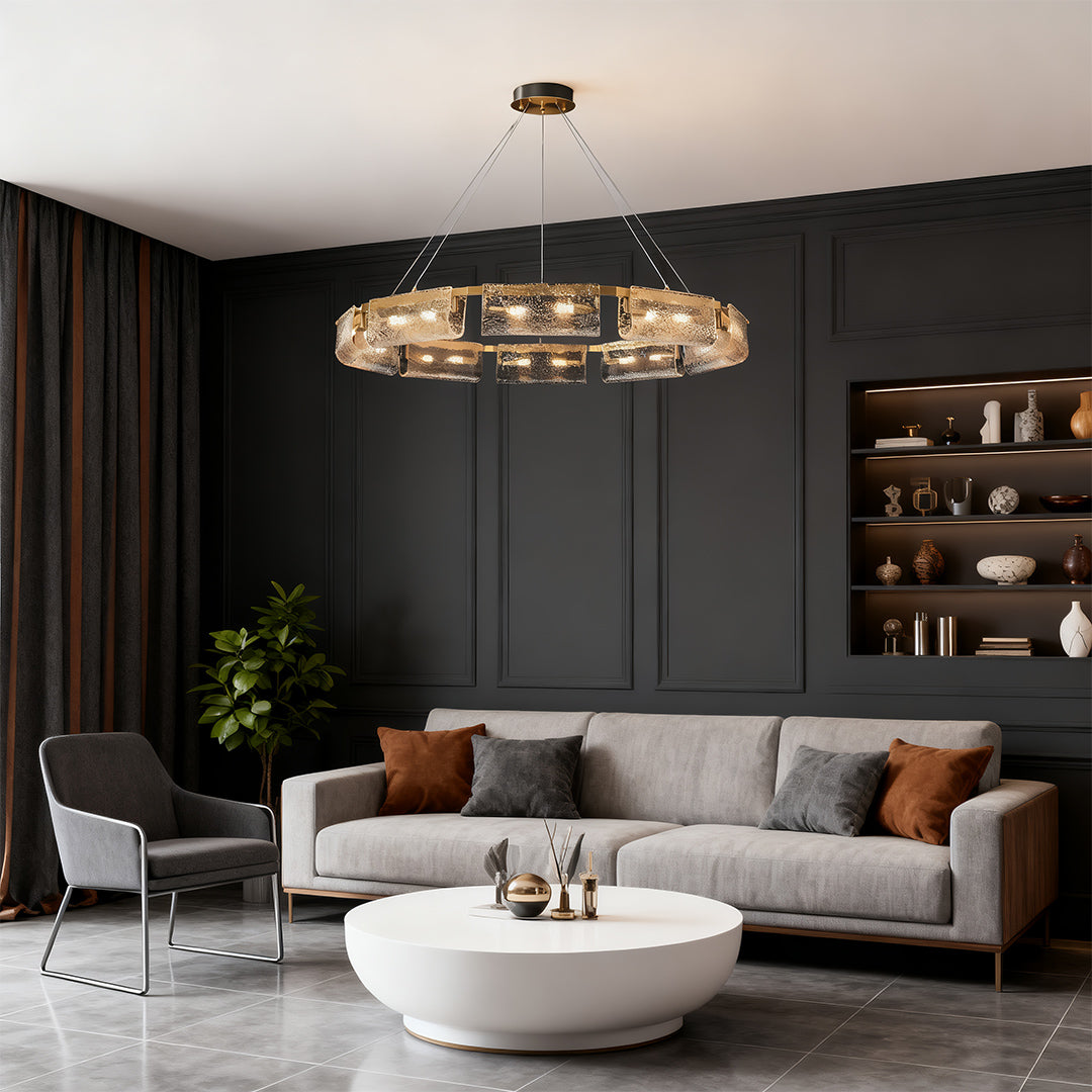 Luxury Rectangular Glass Chandelier with Brass Ceiling Fixture