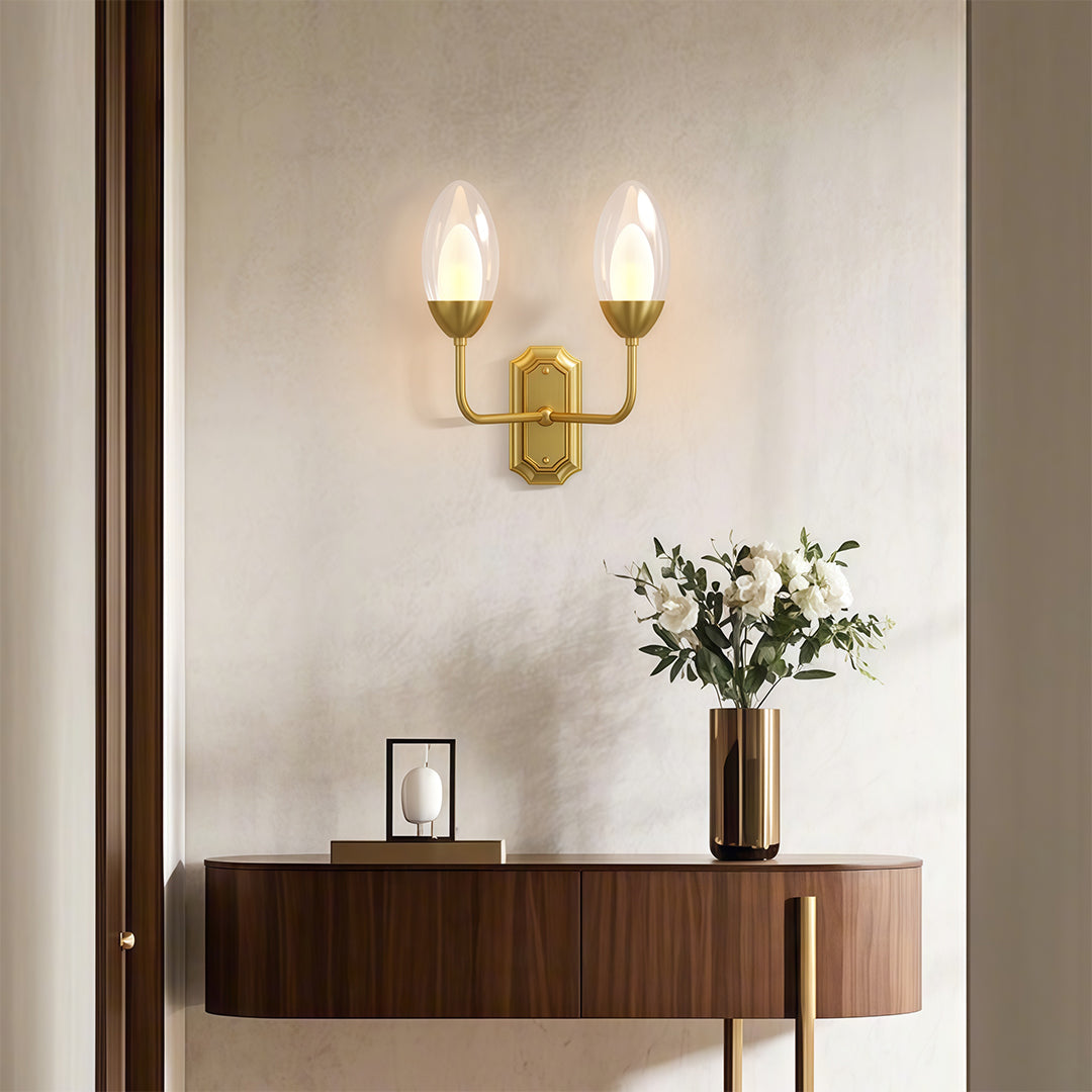 Modern Luxury Dual Head Copper Glass Wall Light