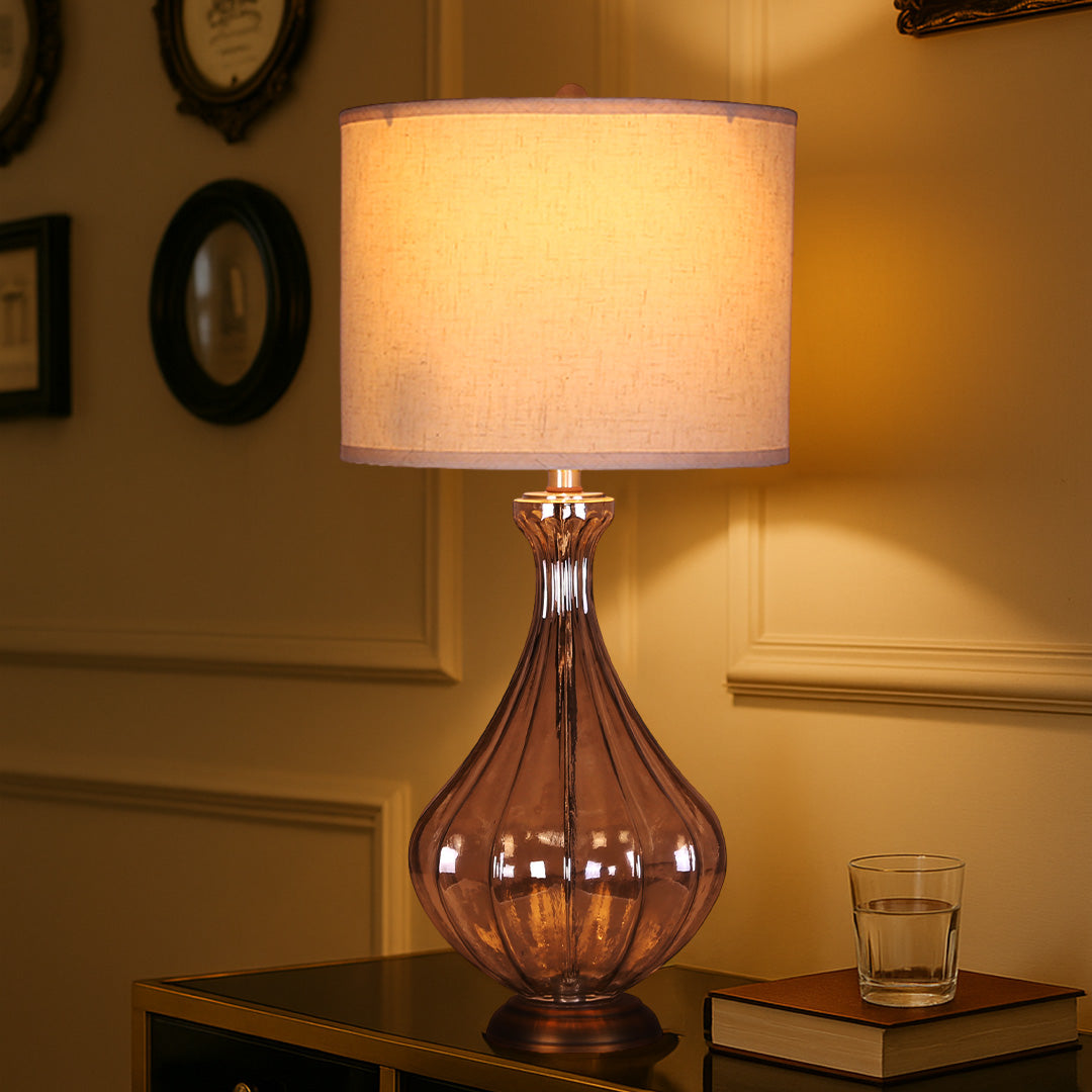 Elegant Glass Base Table Lamp with Classic Linen Shade