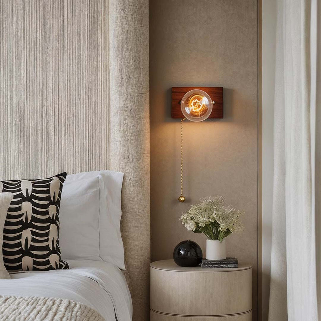 Mid-Century Modern Walnut and Brass Wall Light