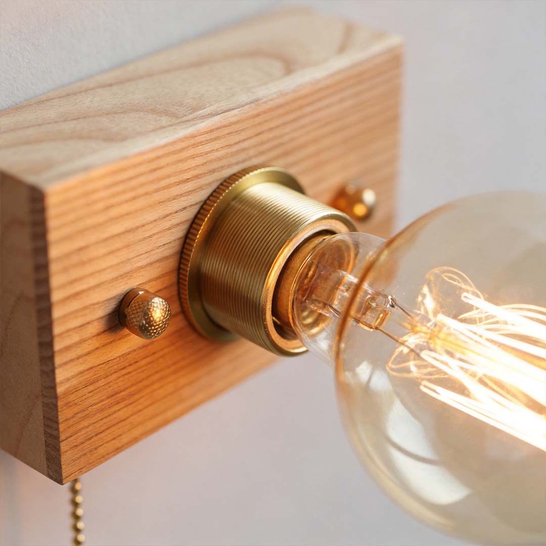 Mid-Century Modern Walnut and Brass Wall Light