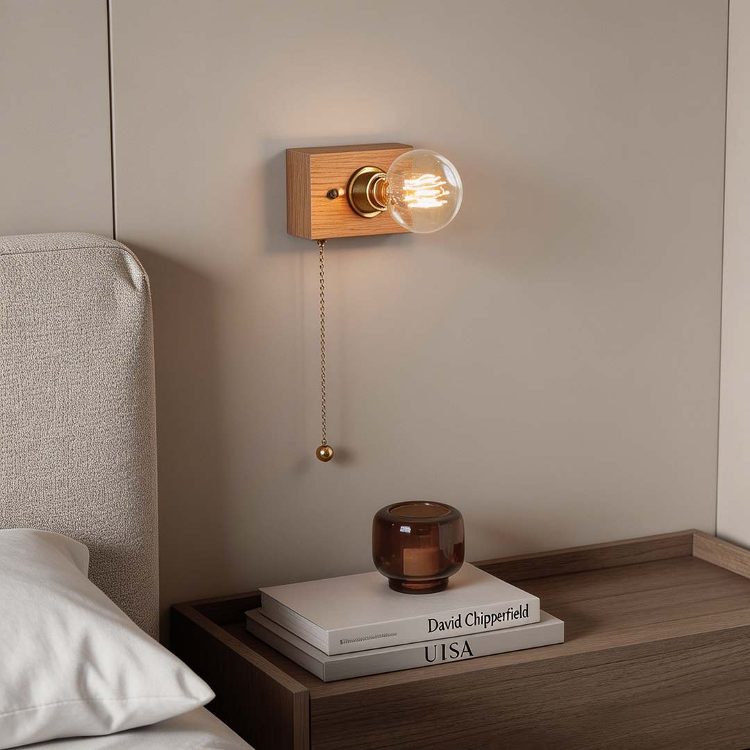 Mid-Century Modern Walnut and Brass Wall Light