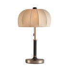 Vintage Brass Dome Table Lamp with Fabric Shade and Pull Chain