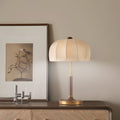 Vintage Brass Dome Table Lamp with Fabric Shade and Pull Chain