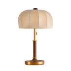 Vintage Brass Dome Table Lamp with Fabric Shade and Pull Chain