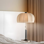 Vintage Brass Dome Table Lamp with Fabric Shade and Pull Chain