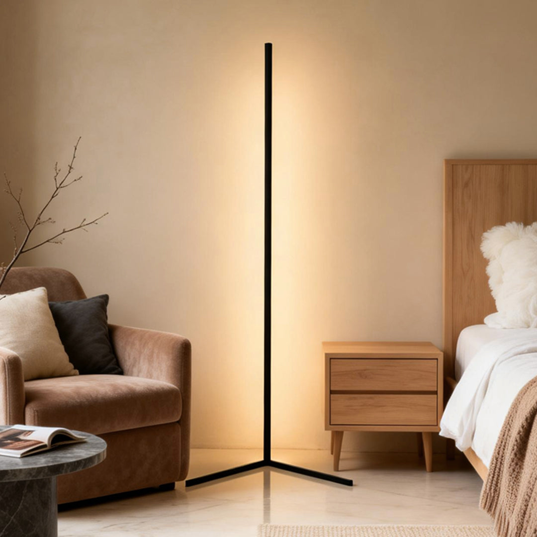 Modern Black LED RGB Corner Floor Lamp - Minimalist Design