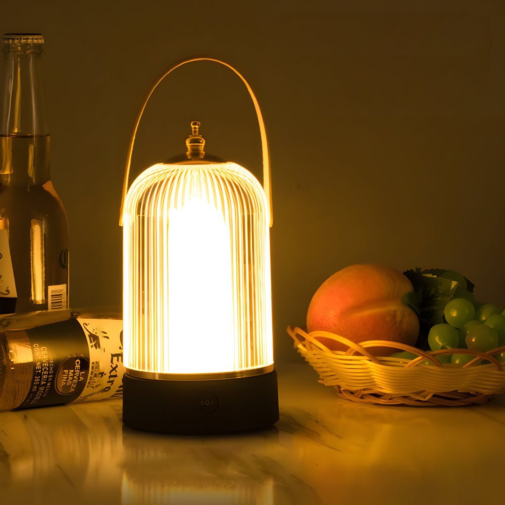 Ribbed Glass LED Table Lamp - Ambient Nightstand Lantern