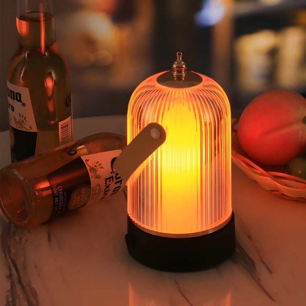 Ribbed Glass LED Table Lamp - Ambient Nightstand Lantern