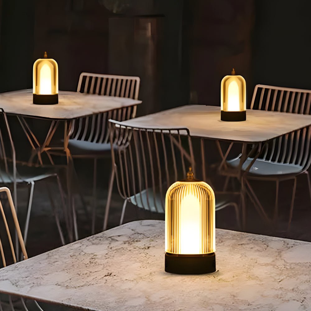 Ribbed Glass LED Table Lamp - Ambient Nightstand Lantern