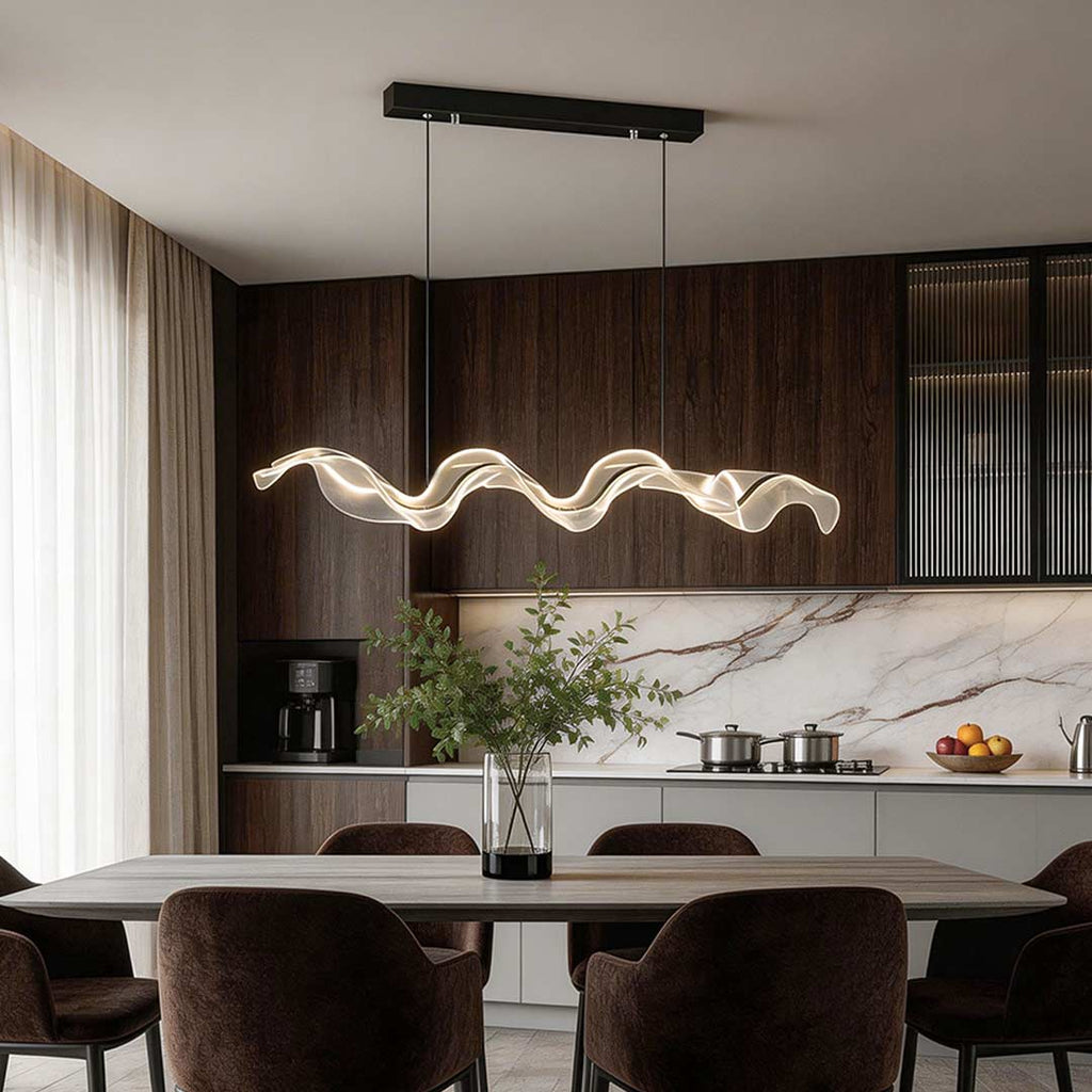 Modern LED Ribbon Pendant Light - Wave Design Ceiling Fixture