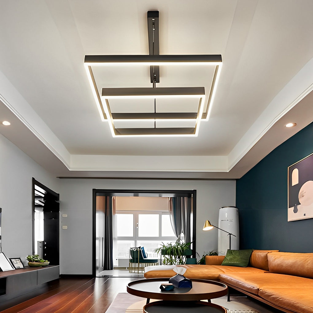 Modern Black LED Square Ring Chandelier Ceiling Light