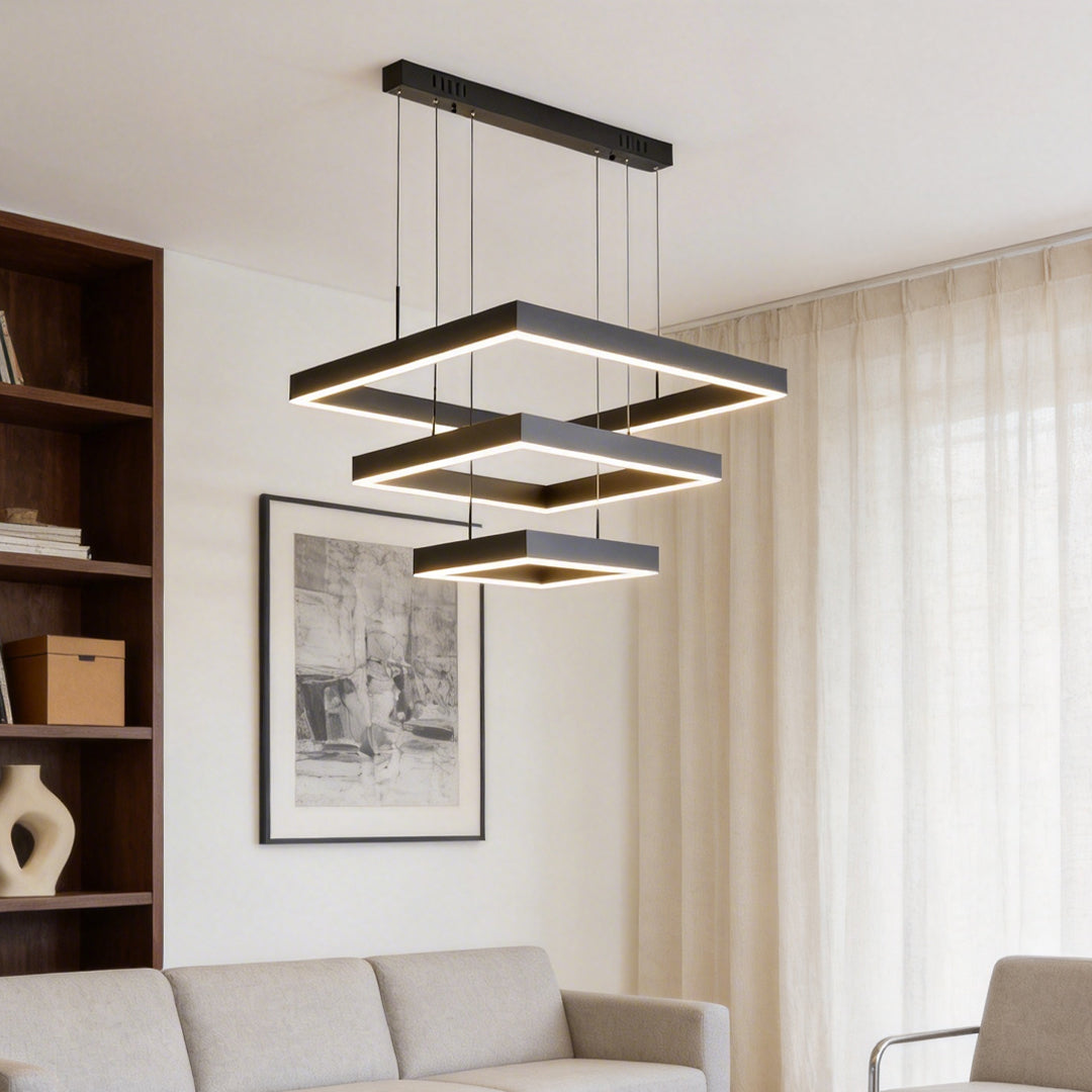 Modern Black LED Square Ring Chandelier Ceiling Light
