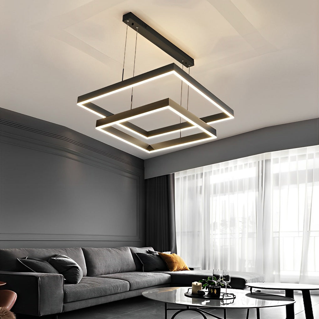 Modern Black LED Square Ring Chandelier Ceiling Light