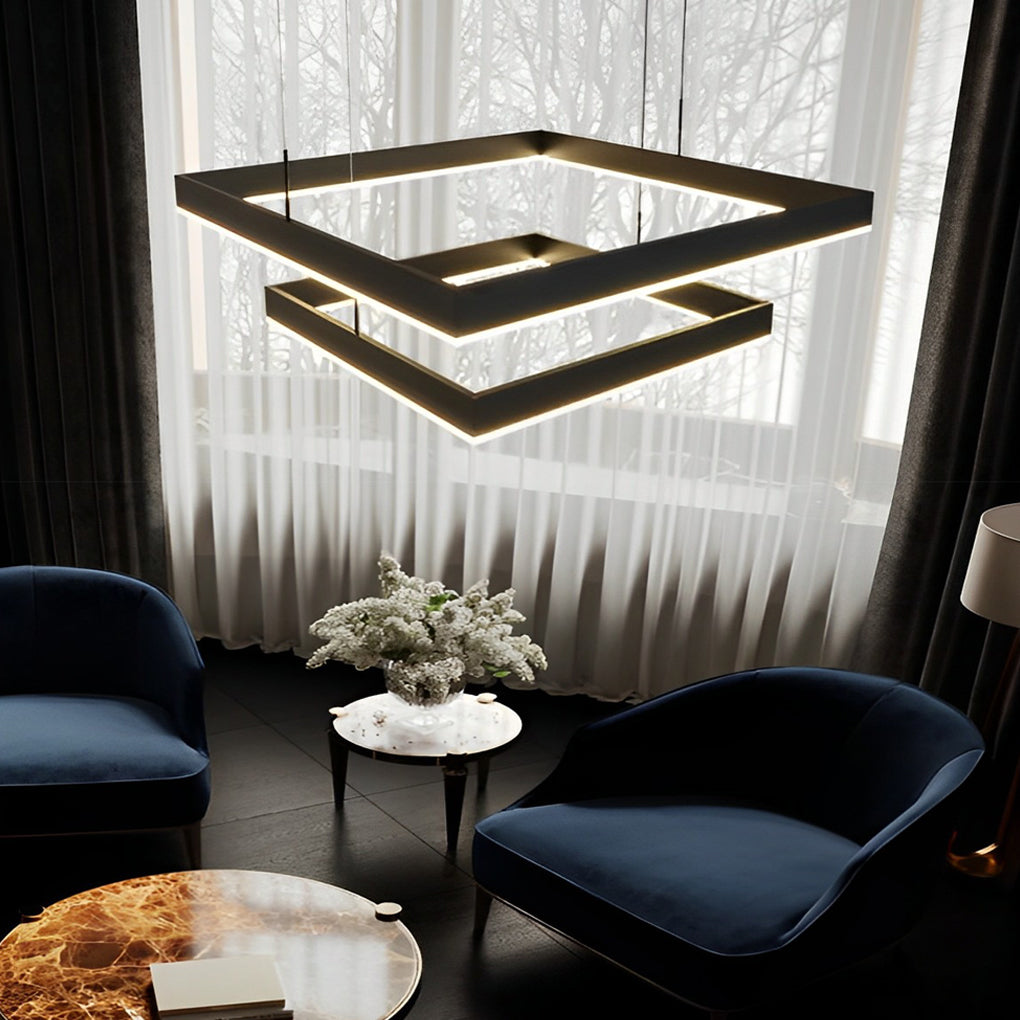 Modern Black LED Square Ring Chandelier Ceiling Light