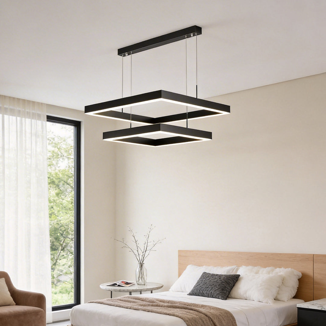 Modern Black LED Square Ring Chandelier Ceiling Light