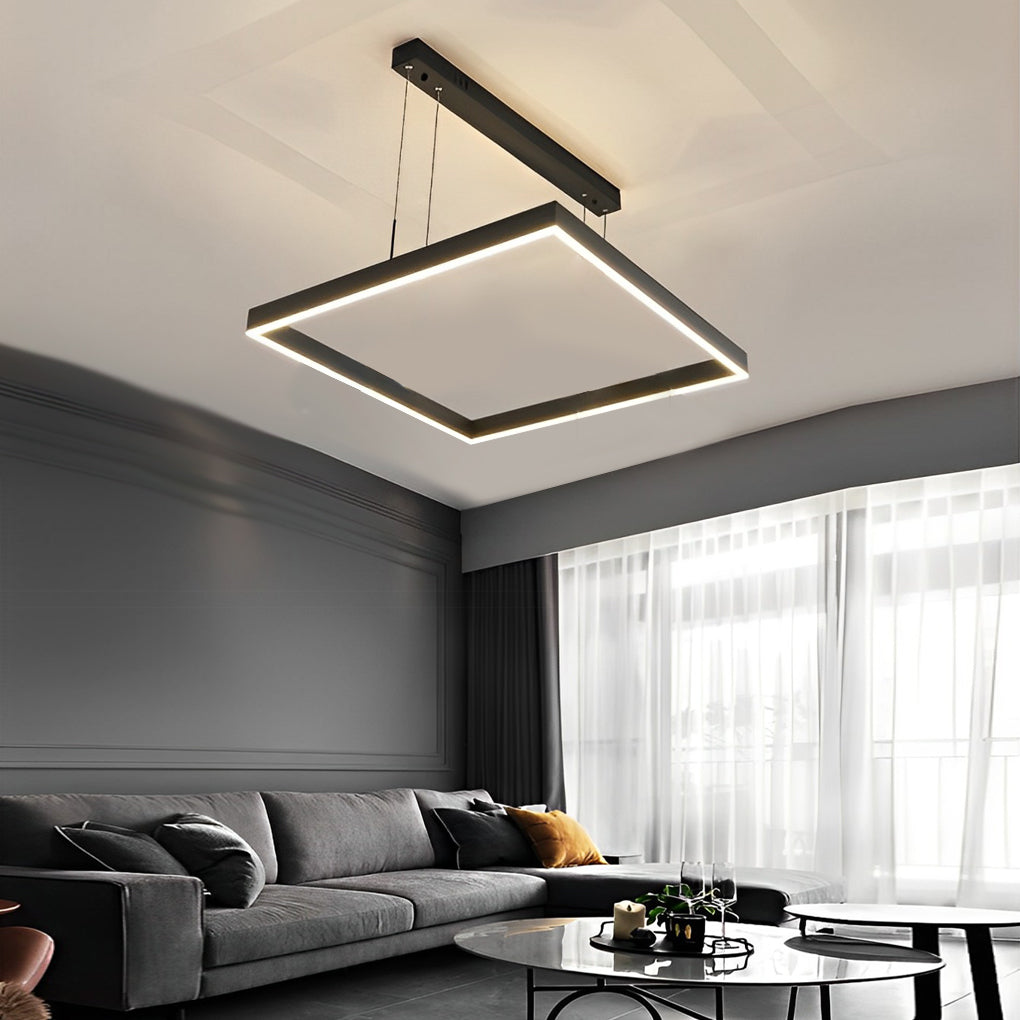 Modern Black LED Square Ring Chandelier Ceiling Light