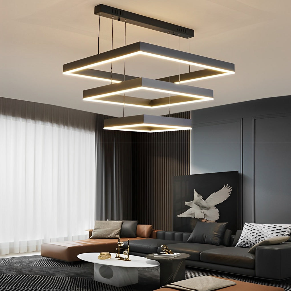 Modern Black LED Square Ring Chandelier Ceiling Light