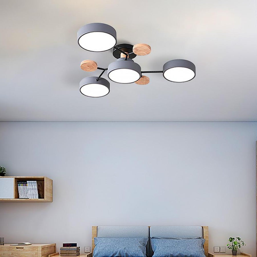 Sputnik Chandelier - Artistic Metal and Wood Ceiling Light for Kids' Rooms