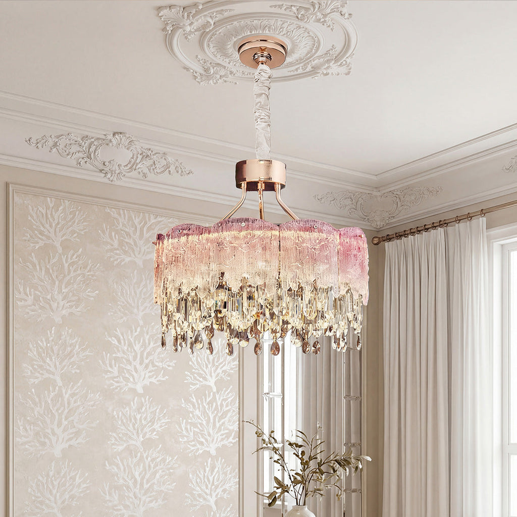 Luxury Crystal Glass Fringe Chandelier - Elegant Ceiling Light
