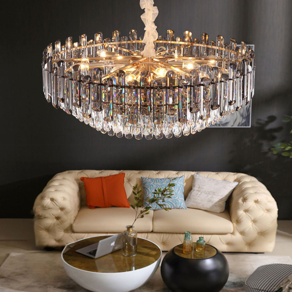Modern Round Crystal Drum Chandelier - Metal Ceiling Light