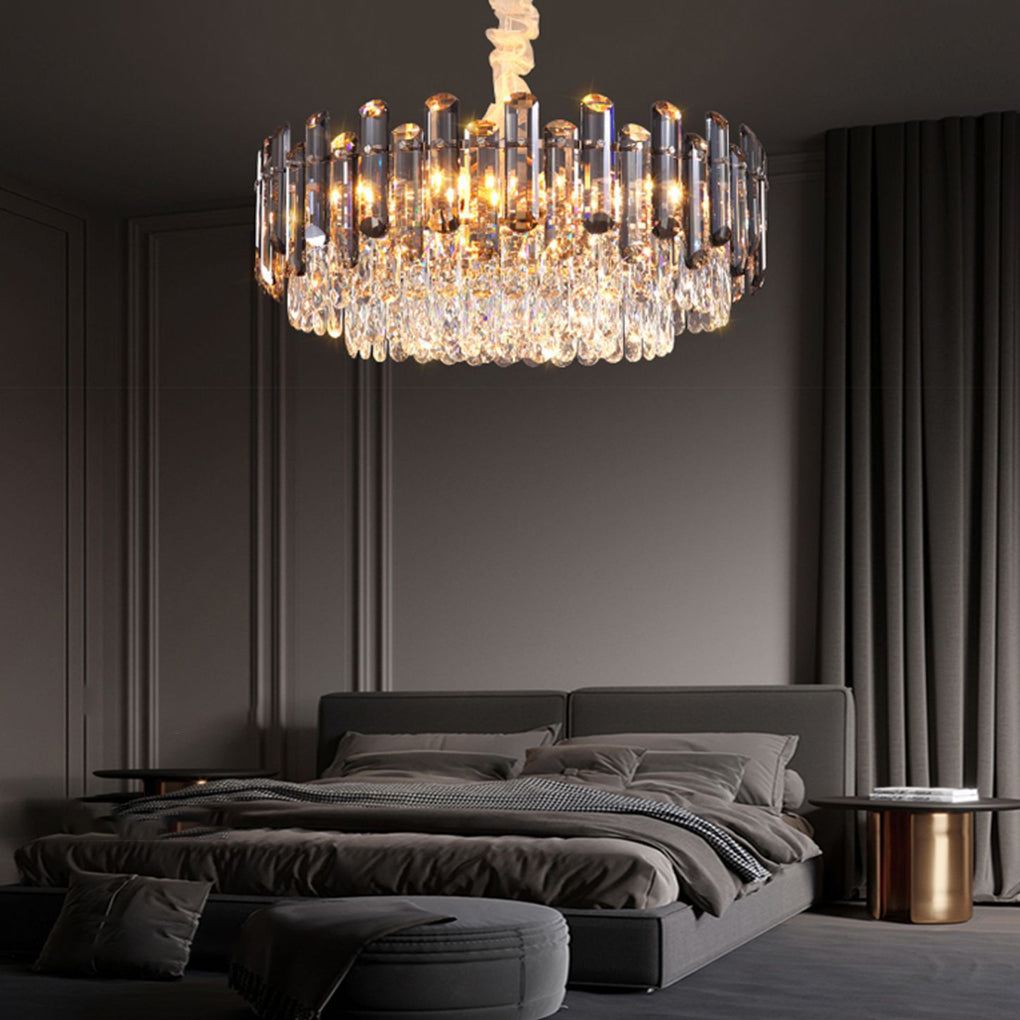 Modern Round Crystal Drum Chandelier - Metal Ceiling Light