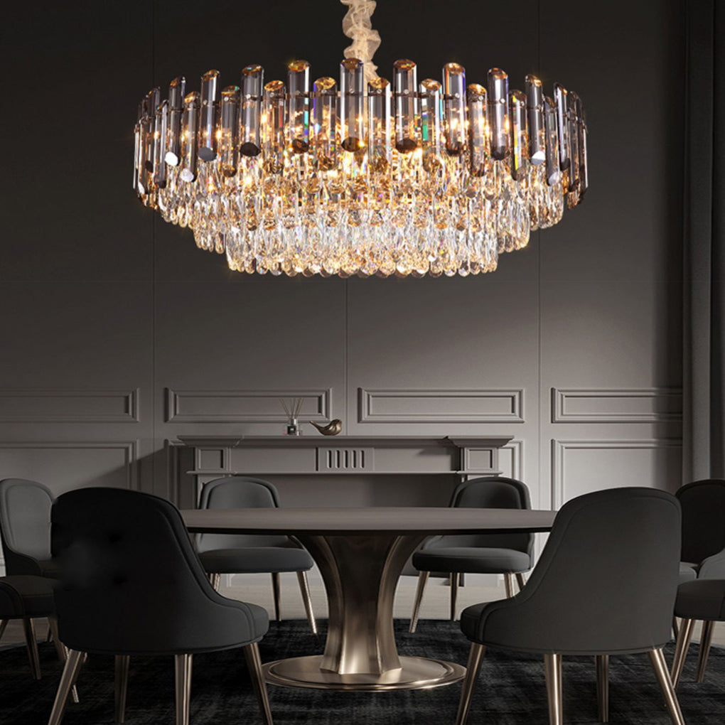 Modern Round Crystal Drum Chandelier - Metal Ceiling Light