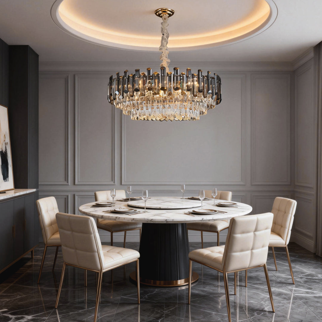Modern Round Crystal Drum Chandelier - Metal Ceiling Light