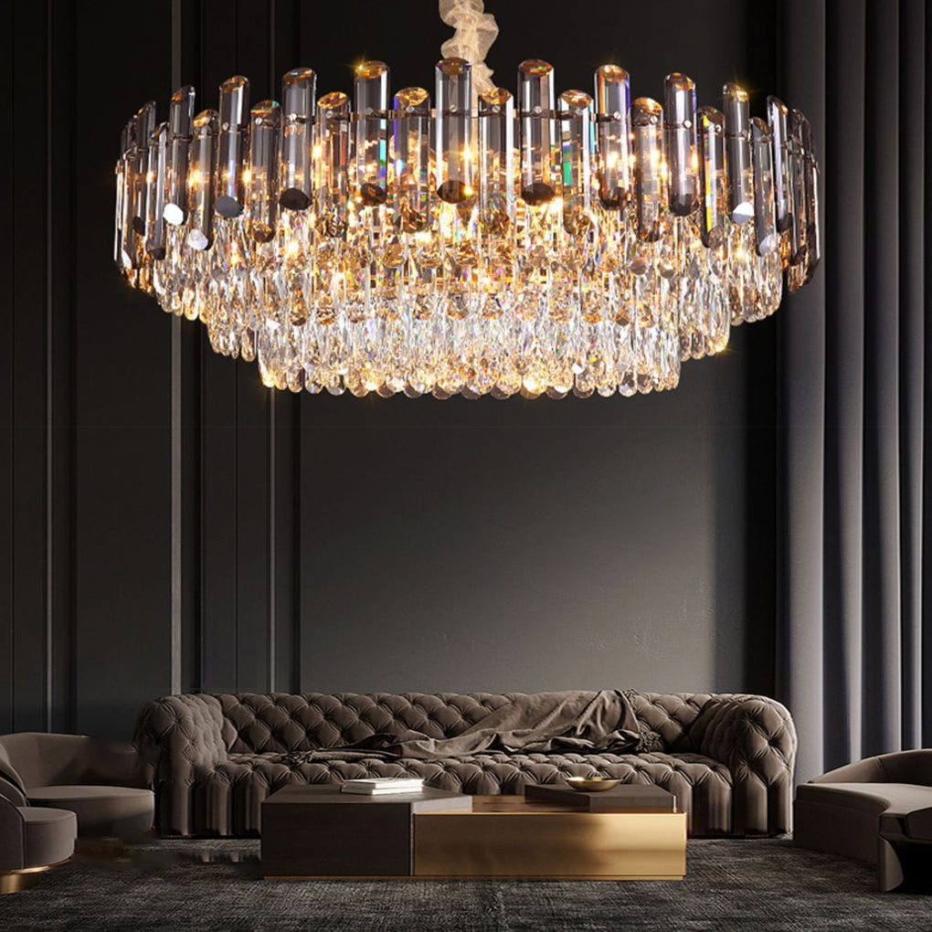 Modern Round Crystal Drum Chandelier - Metal Ceiling Light