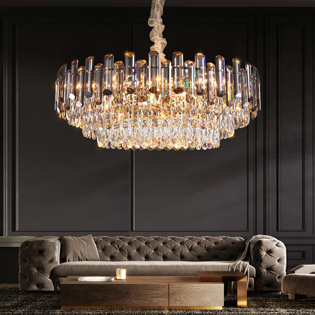 Modern Round Crystal Drum Chandelier - Metal Ceiling Light