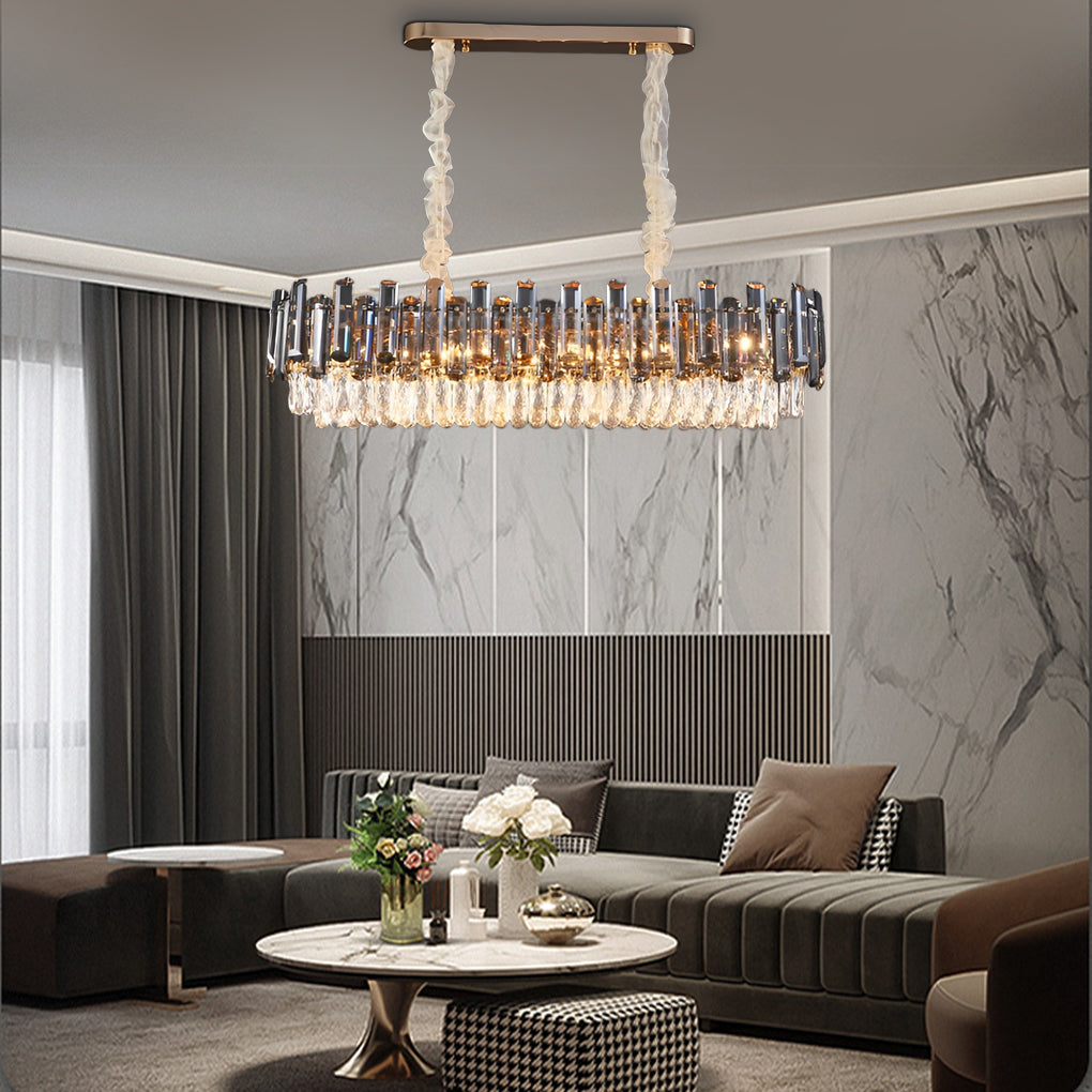 Modern Round Crystal Drum Chandelier - Metal Ceiling Light