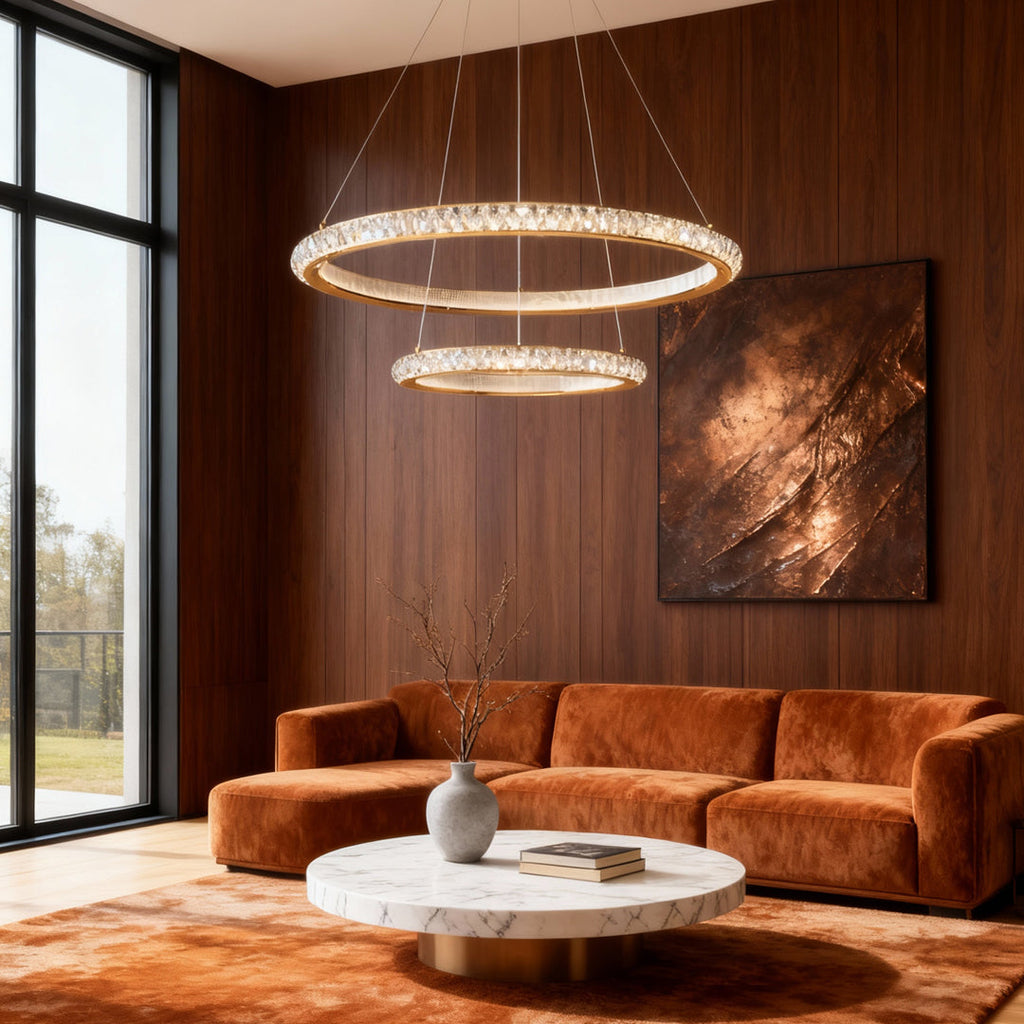 Elegant Round Gold Crystal LED Chandelier for Ceiling