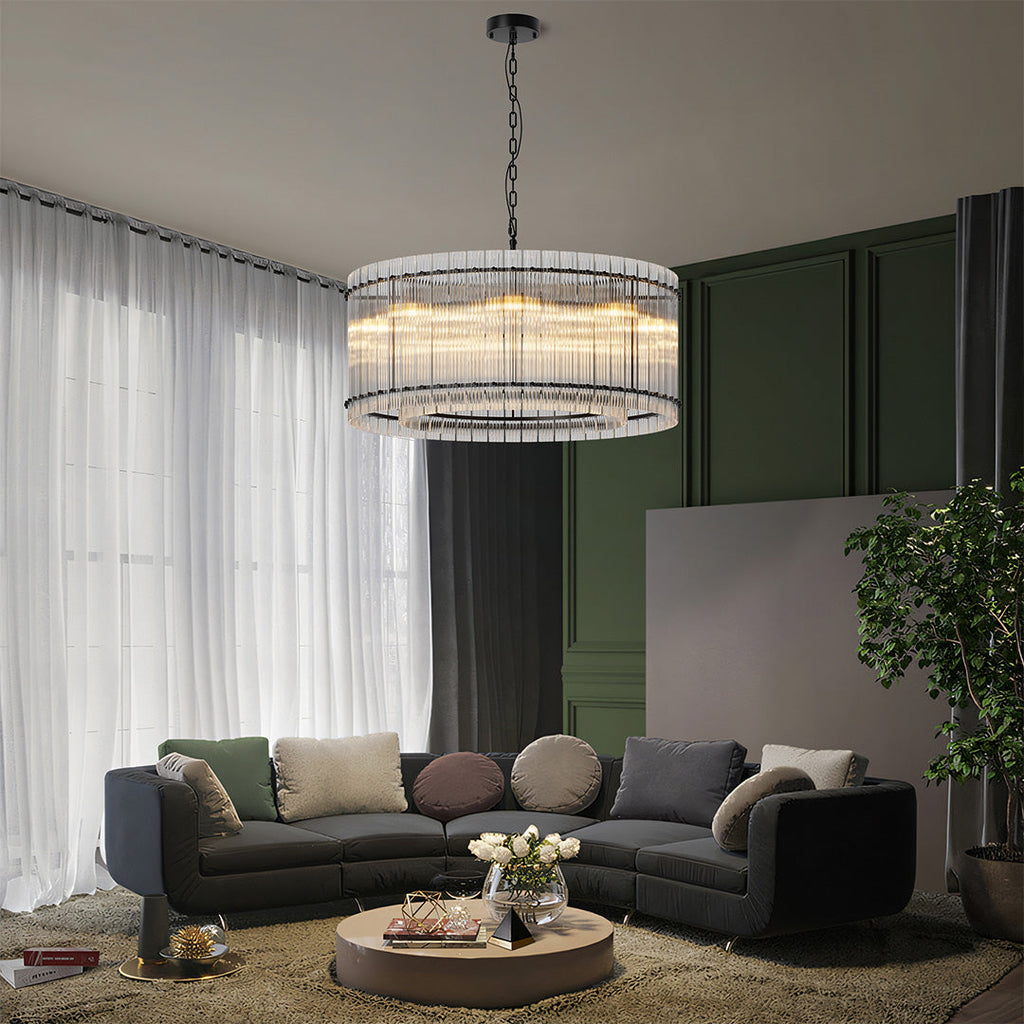 Luxury Iron Chandelier with Glass Lamp Shade - Elegant Ceiling Light