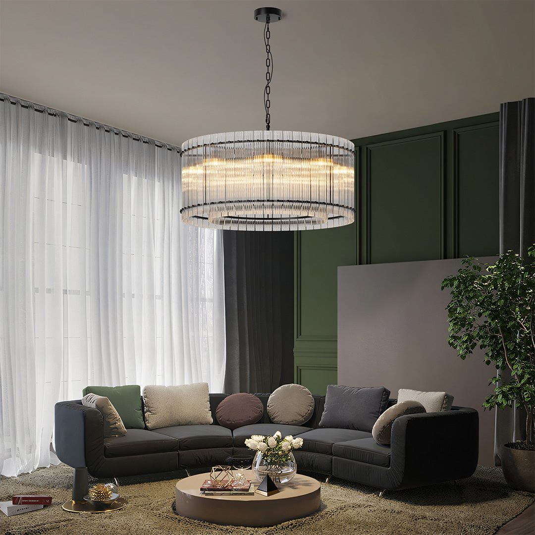 Luxury Iron Chandelier with Glass Lamp Shade - Elegant Ceiling Light