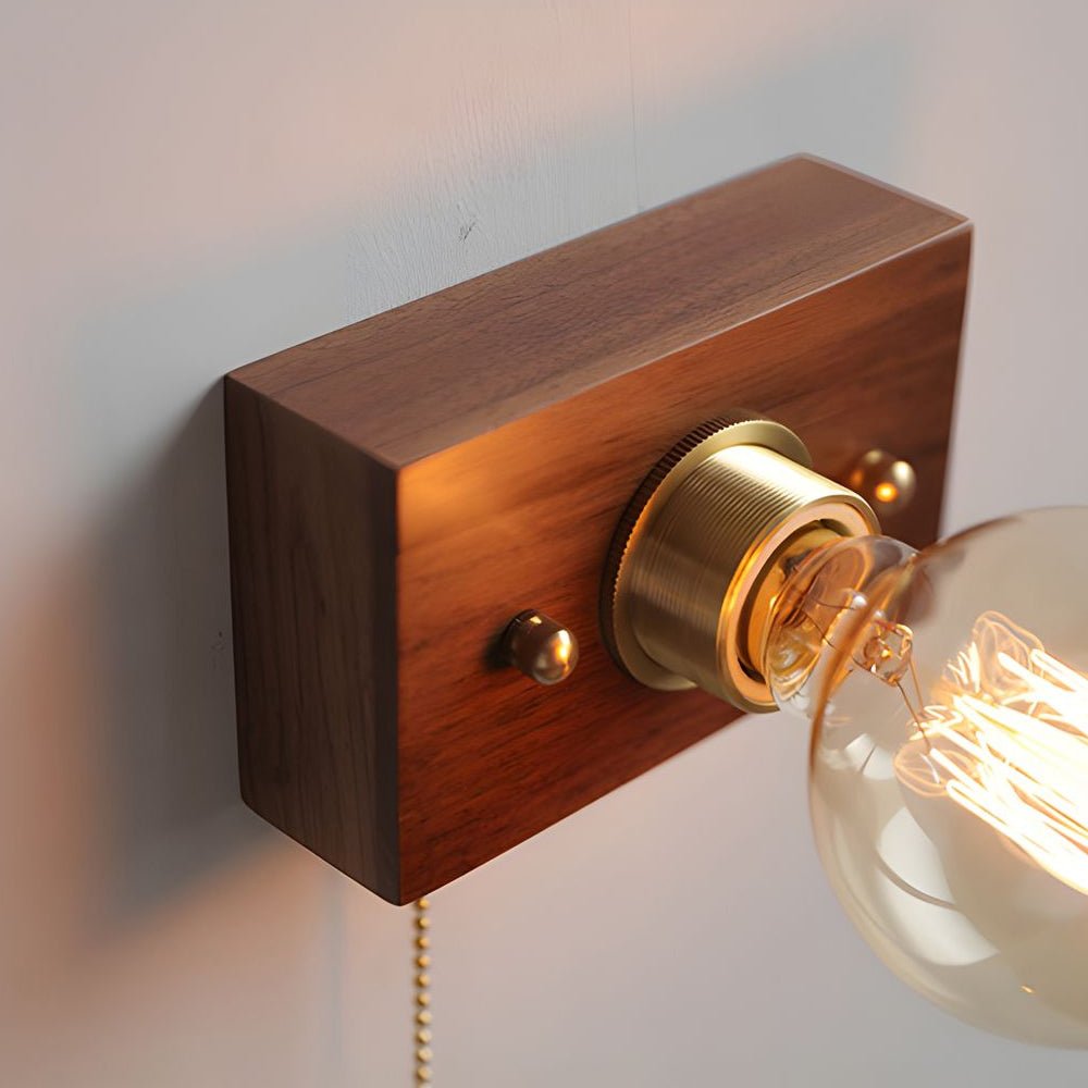 Mid-Century Modern Walnut and Brass Wall Light