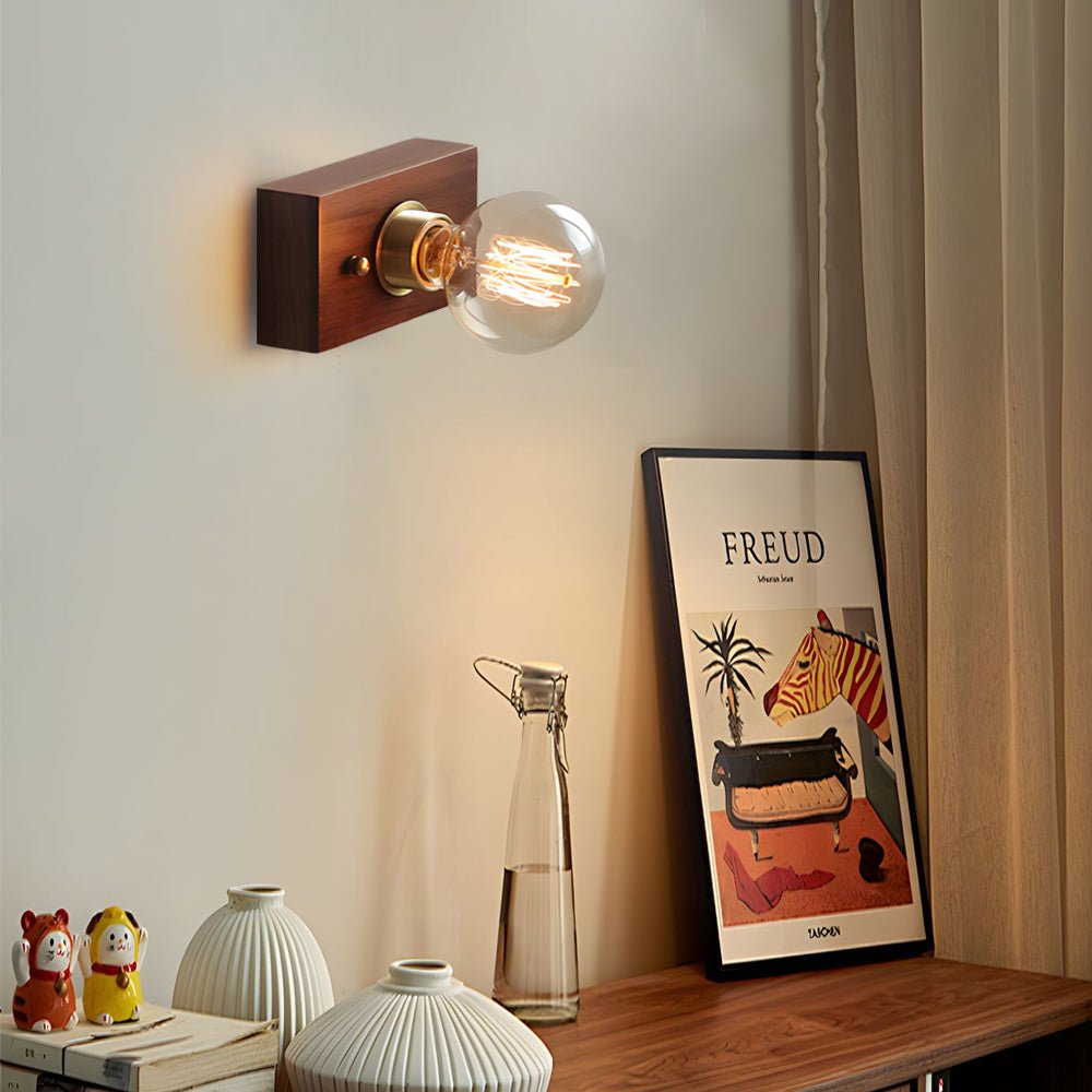 Mid-Century Modern Walnut and Brass Wall Light