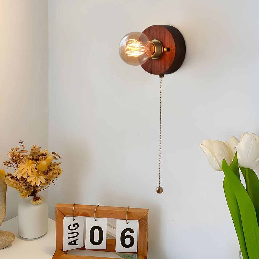 Mid-Century Modern Walnut and Brass Wall Light