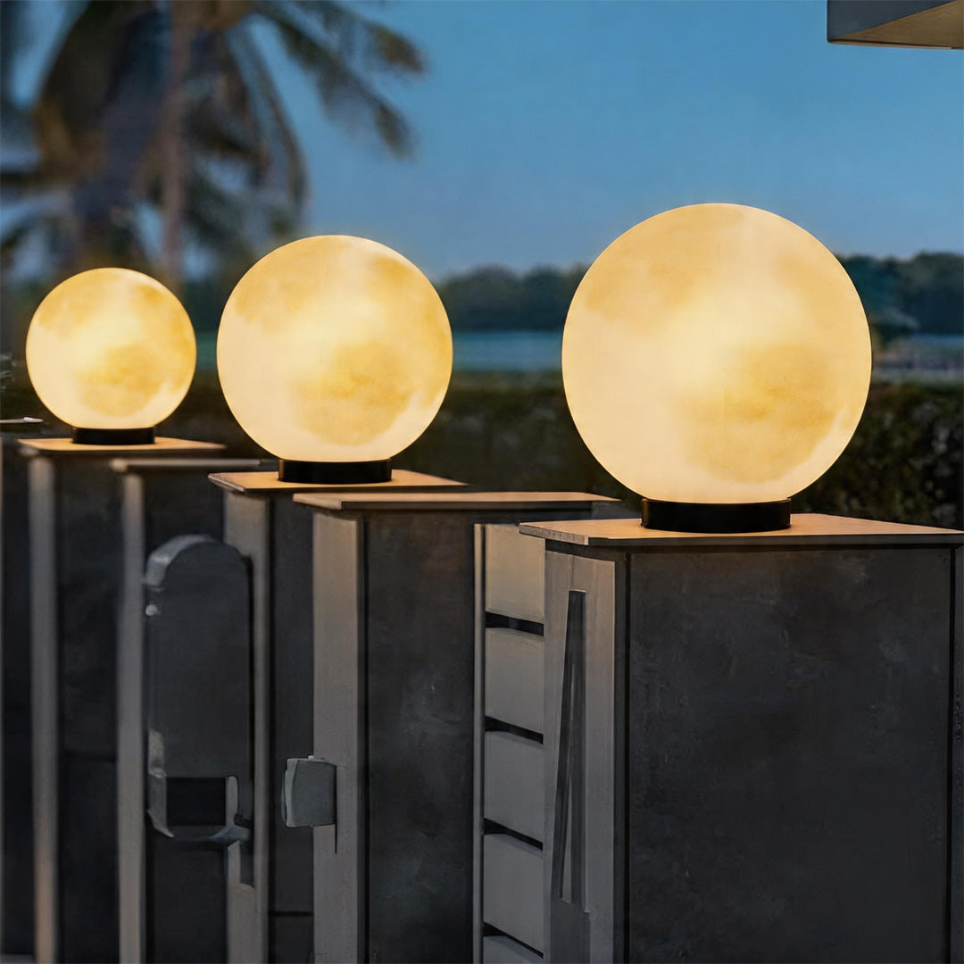 Modern Waterproof LED Moon Pillar Lamp - Premium Resin Decor