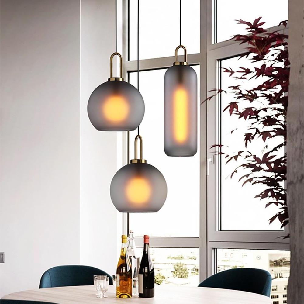 Industrial Style Semi-Globe Glass LED Pendant Light with Electroplated Metal