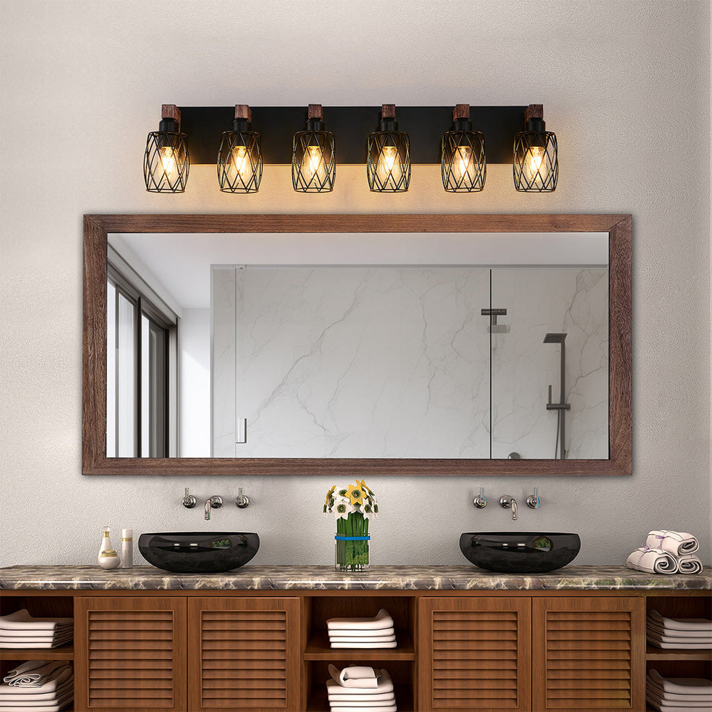Premium Black Metal Cage Vanity Light for Bathroom Mirrors