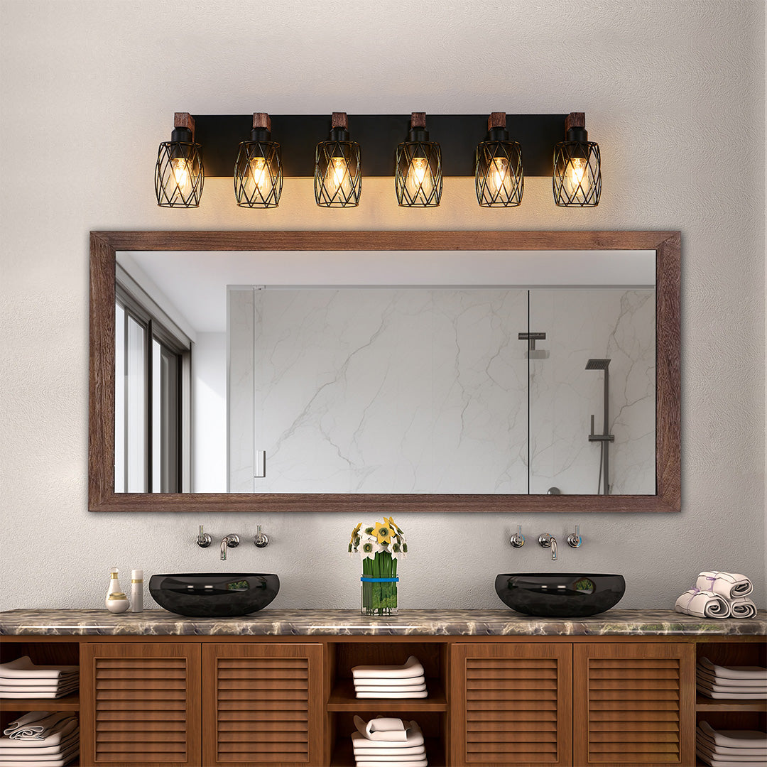 Premium Black Metal Cage Vanity Light for Bathroom Mirrors
