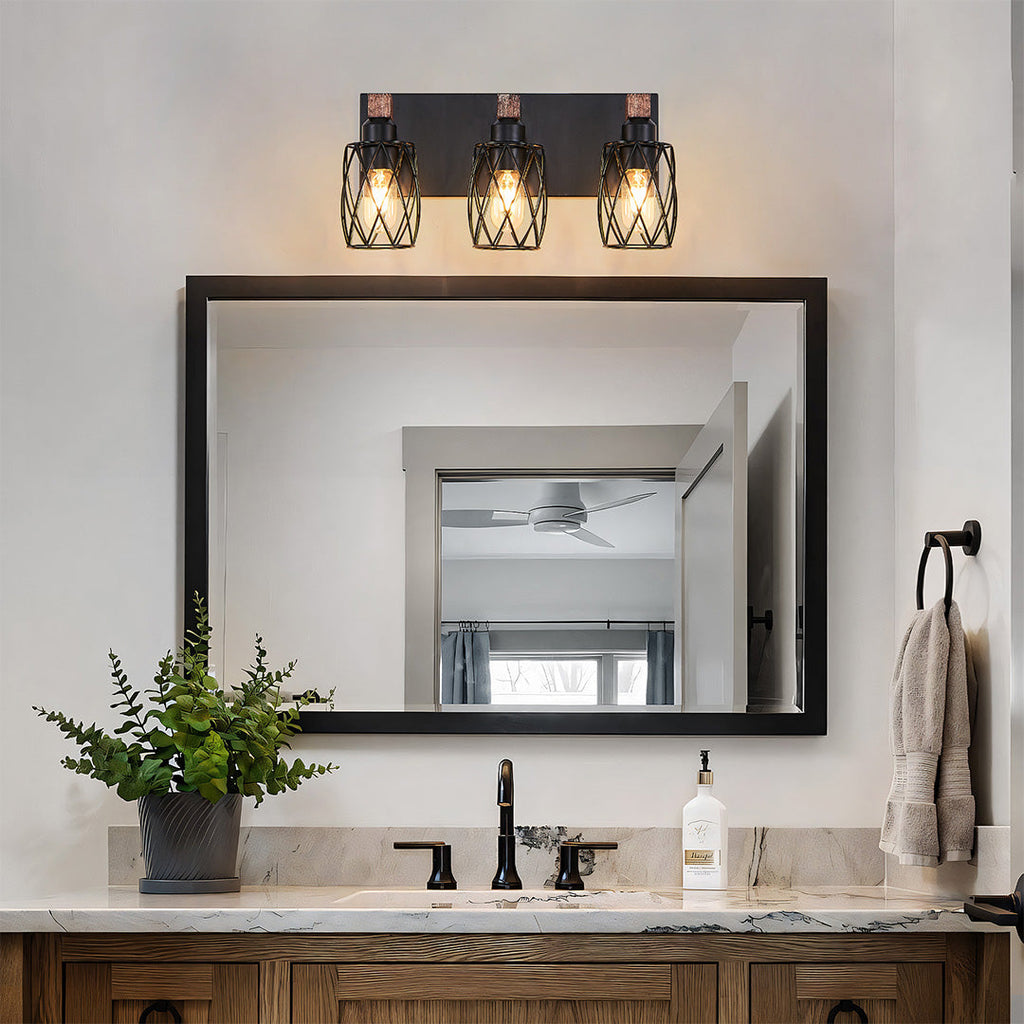 Premium Black Metal Cage Vanity Light for Bathroom Mirrors