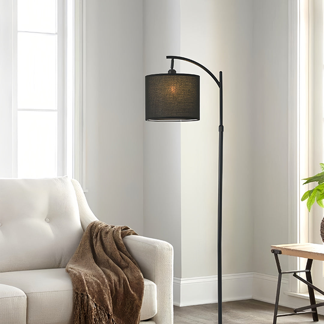 Minimalist Arc Floor Lamp with Fabric Shade - Modern Metal Design for Living Room