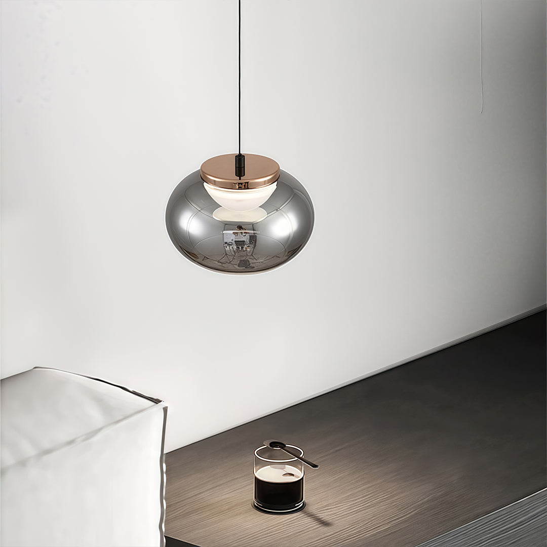 Gray Glass Globe Pendant Light - Full-Spectrum Metal Ceiling Fixture