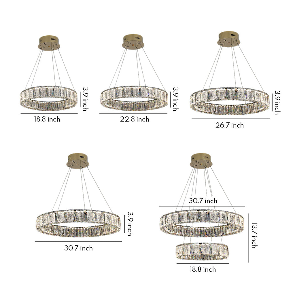 Premium LED Crystal Ring Chandelier in Stainless Steel